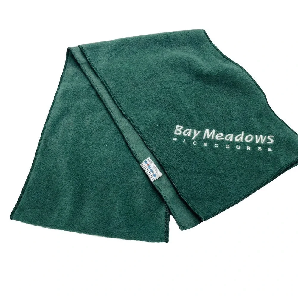 Vintage Bay Meadows Racetrack Scarf Rectangular Green Embroidered Logo Horse